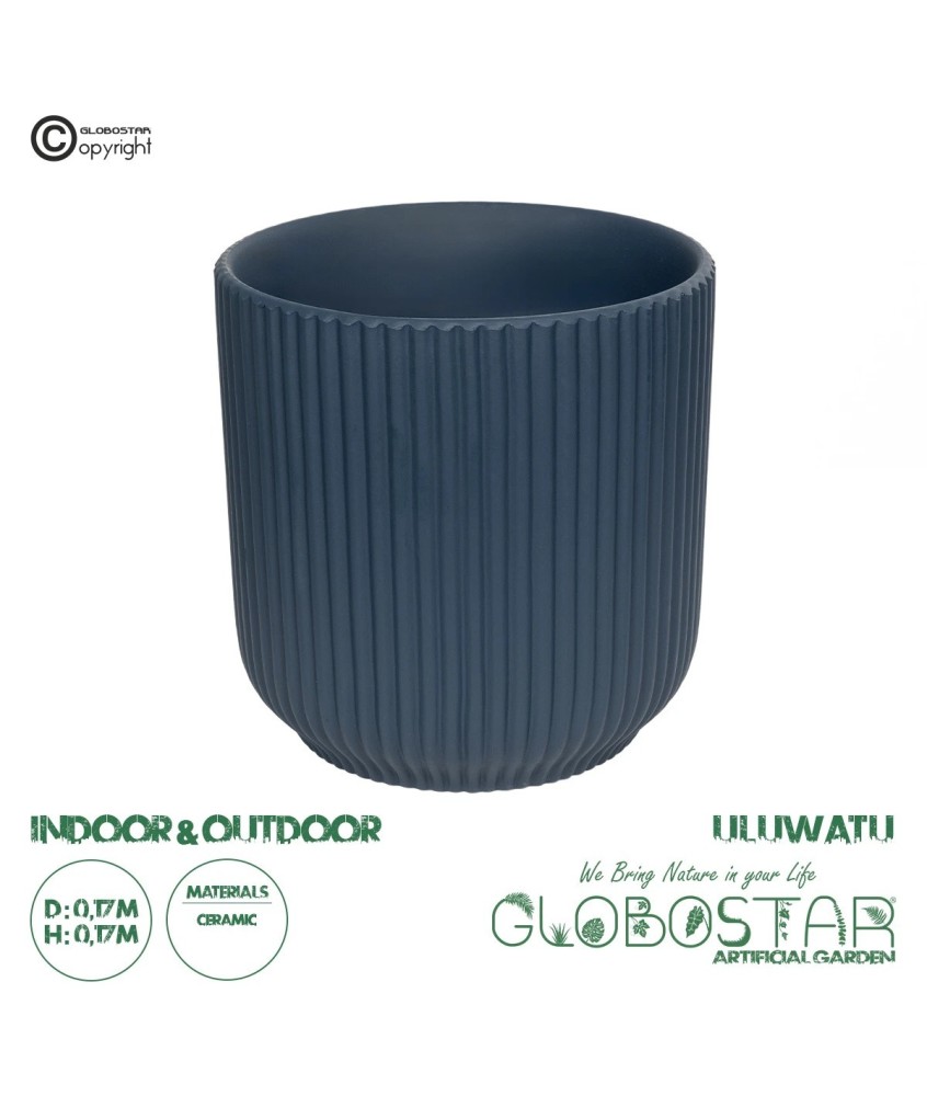 GloboStar® Artificial Garden ULUWATU 20520 Διακοσμητική Κεραμική Γλάστρα Μπλέ Π17 x M17 x Υ17